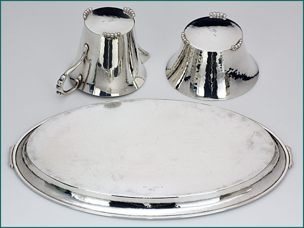 Zilveren gehamerd roomstel op blad ca. 1930-7062