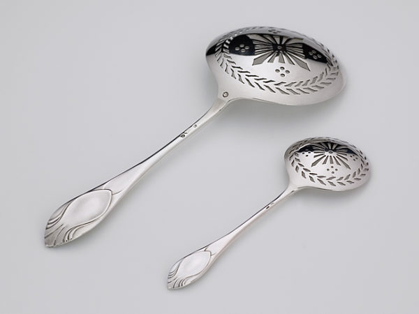 Zilveren natfruitlepel + strooilepel-9711