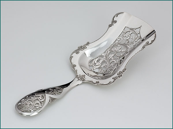 Zilveren natfruitschep met gravering uit 1870-0