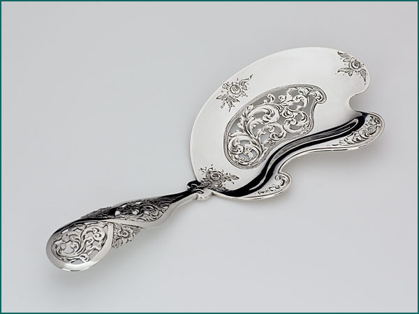 Zilveren natfruitschep met gravering uit 1858-0