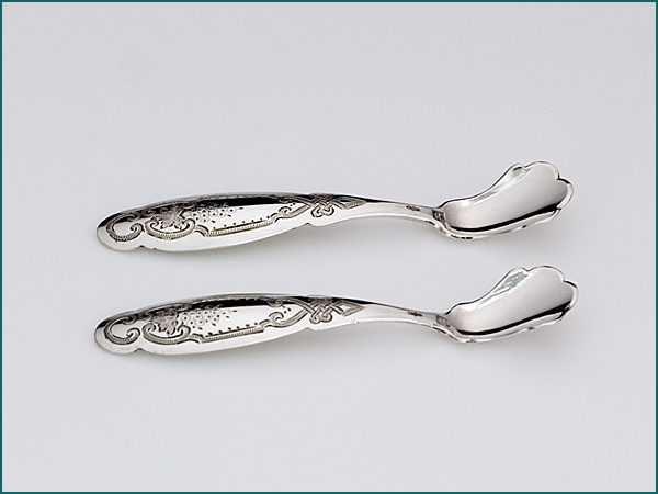 Een stel zilveren specerijschepjes met gravering 1862-1882-6040