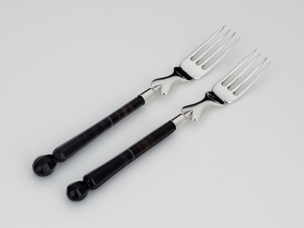 Stel zilveren vorkjes met zwart agaten heft 1826-1867-0
