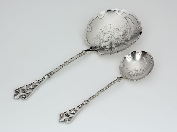 Zilveren Art Nouveau natfruitlepel + strooilepel uit 1901 in etui-12507