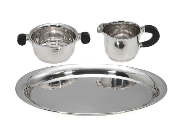 Zilveren Art Deco roomstel met ebbenhouten grepen ca. 1930-15438